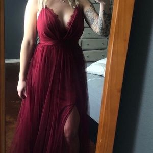 Vici Dolls Deep Red tulle maxi dress